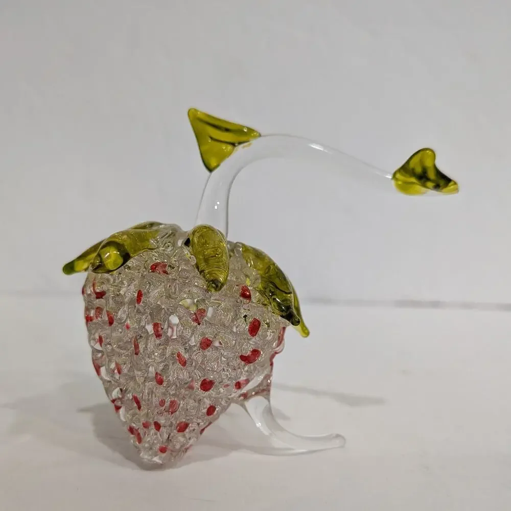 Vintage Hand Blown Spun Art Glass Strawberry Figurine Delicate Footed Decor